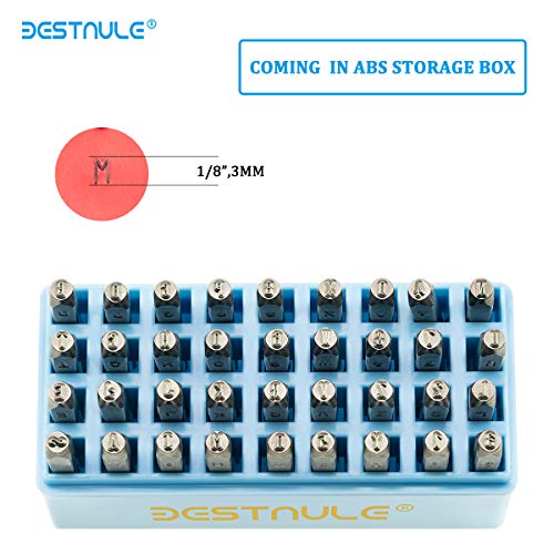 BESTNULE Number and Letter Stamp Set (A-Z, 0-9 and “&”, “Love” Symbol), Industrial Grade Hardened Carbon Steel Metal Characters, Perfect for Imprinting Metal, Wood, Plastic, Leather, (1/8”, 3mm)