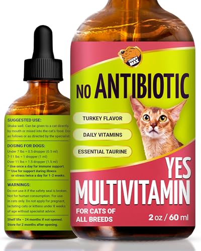Cat Multivitamin Complex with Turkey Flavor &ndash; Natural Cat Antibiotic Liquid Alternative to Help...