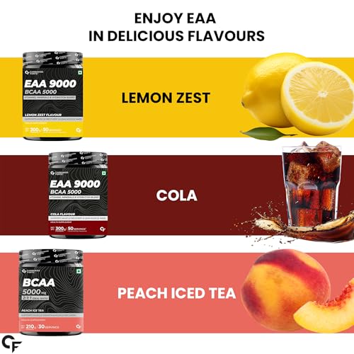 Image of Carbamide Forte Eaa Supplement with Bcaa 5000Mg | Eaa intra workout Supplement for Men & Women with Hydration Blend & Vitamins - Peach Iced Tea Flavour - 50 Servings - Powder 300G