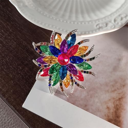 Image of Rhinestone Sunflower Brooch Pin for Women Red Black Purple Large Flower Broochs Snowflake Brooch Marquise Wreath Brooches Jewelry