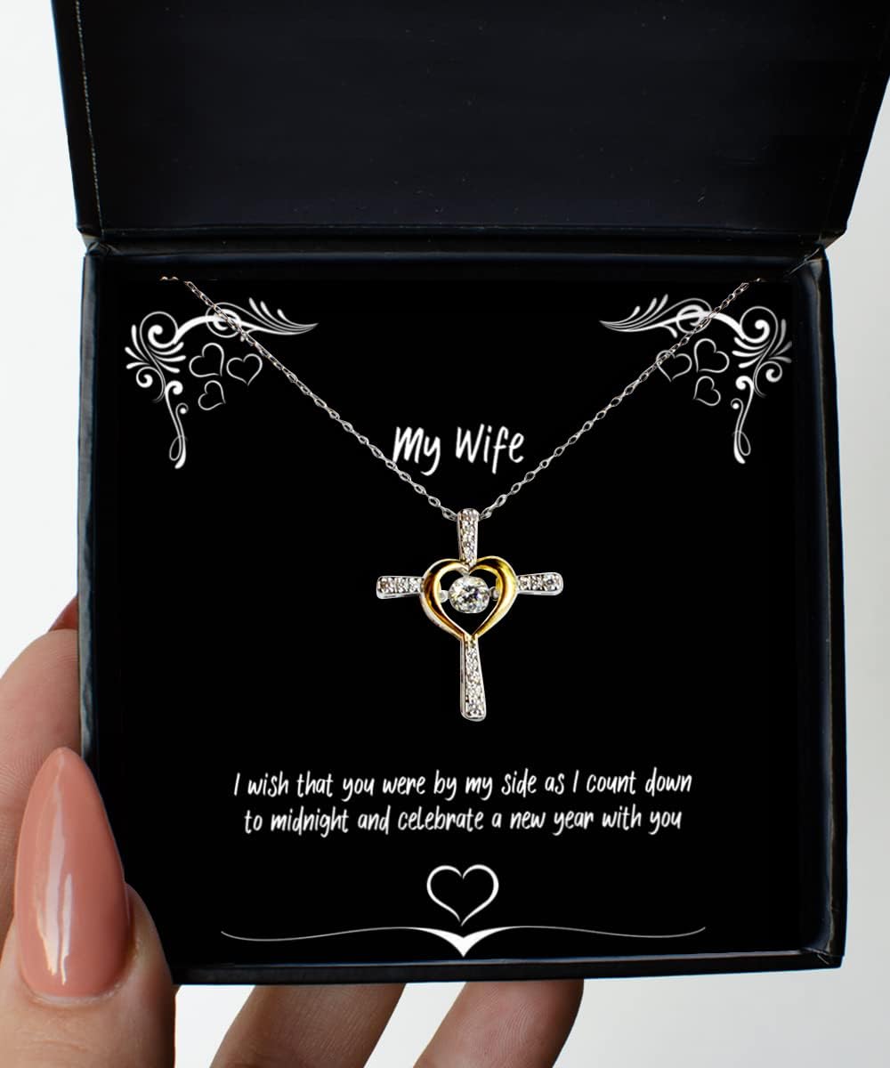 Motivational Wife, I Wish That You were by My Side as I Count Down to Midnight, Perfect Cross Dancing Necklace for Wife from Husband