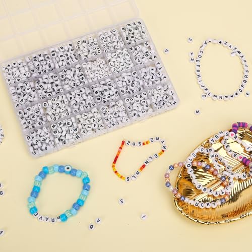 Image of Quefe Alphabet Beads 1200Pcs Letter Beads, Acrylic 4x7mm Round Letter Beads Kits for Bracelets Necklaces DIY Jewelry Making(A-Z)