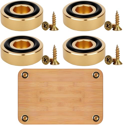 4 piezas de pies para tabla de cortar en latón con almohadillas antideslizantes y tornillos (hardware extra) – pies antivibración para tablas de cocina, protección contra rayones en encimeras, sillas y armarios – 1,18 x 0,39 pulgadas miniatura 1