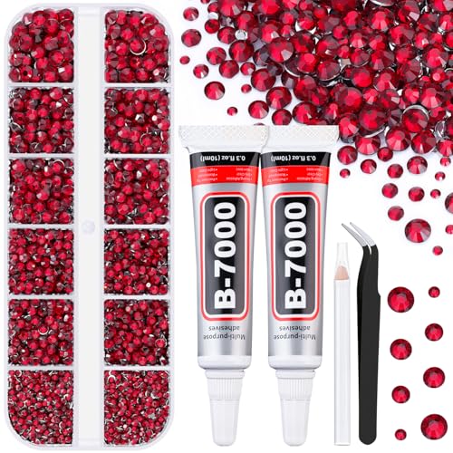 Image of 6100Pcs Resin Rhinestones for Crafting with 2Pcs 10ml B7000 Jewelry Glue, 1 Box Flatback Crystals Diamond (Dark Red) for Bedazzling Crafts DIY Nail Art,Non Hotfix Gems for Clothing Shoes Tumblers