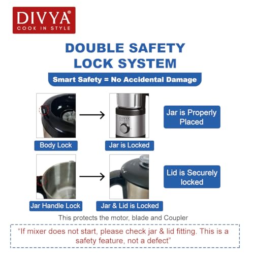Image of DIVYA Rock Steel One Jar Mixer Grinder for Home Kitchen | 800 ml Dry Grinder Jar | 100% Copper Motor | 304 Stainless Steel Blade | 2 Speed Control with Pulse | Stainless Steel Body