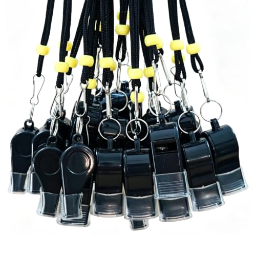 SUYAMI 24 Packs Sport Whistle with Lanyard for Coach Referee Official (Black)