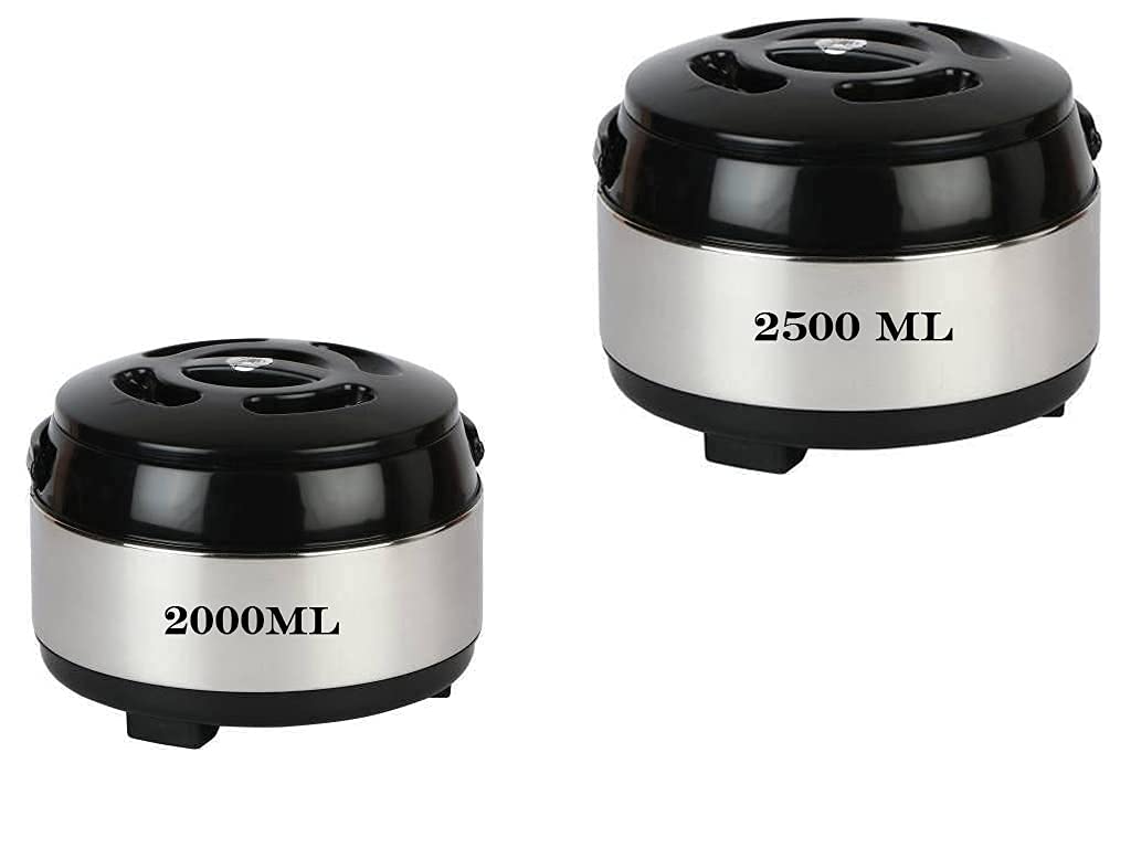 Universal Hub Stainless Steel Thermo Ware Casserole & Tureens Double Wall Insulated Hot Pot for hot Meal| chapatti| Curry| roti Set of 2, (2000ML & 2500ML)