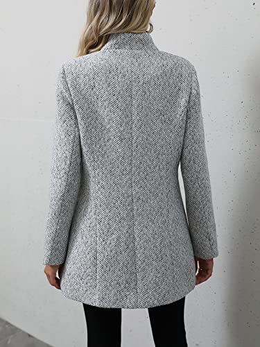 MakeMeChic Women's Open Front Business Coat Long Sleeve Stand Collar Casual Blazer Jacket2