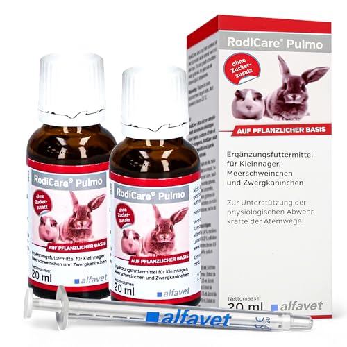 alfavet RodiCare Pulmo, Doppelpack, zur Unterstützung der Atemwege von Meerschweinchen und Kleinnagern, Ergänzungsfuttermittel, 2 x 20ml, Dosierspritze