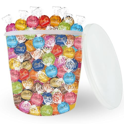 LINDT | Assortiment 100 bouchées LINDOR aux saveurs Originales et Exclusives | Boite de 1.25 kg de Chocolat à Offrir ou à Partager pour la Saint-Valentin,...