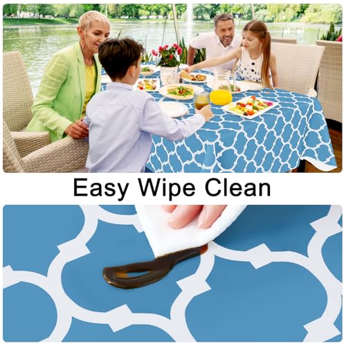Image of Smiry Rectangle Table Cloth, Flannel Backed Vinyl Tablecloth, 60 inchx120 inch | Waterproof Plastic Tablecloths, Wipeable Table Cover for Dining, Indoor and Outdoor (Light Blue)