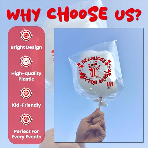 Image of Perfectware Cotton Candy Bags with Clown Design. Includes Twist Ties- Pack of 100ct