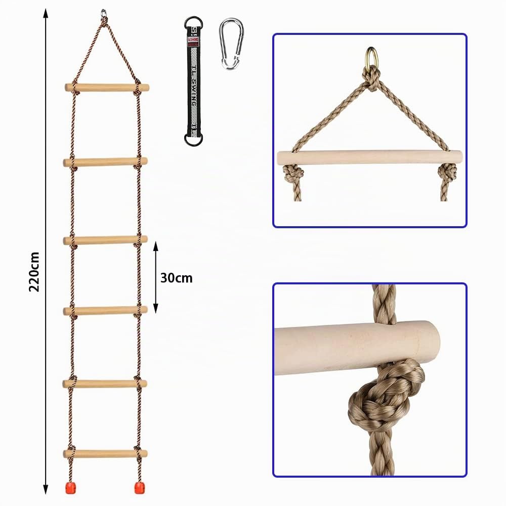 Barra de Columpio Trapecio de Madera para Árbol - Exterior con Anillos para Niños