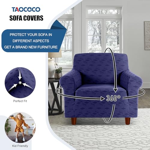 Image of TAOCOCO Stretch Chair Slipcover, 1Piece Non Slip Armchair Cover Washable Chair Sofa Slipcover with 1PCS Throw Pillow Cover, Jacquard Furniture Protector for Pets Dog(1 Seater,Dark Blue)