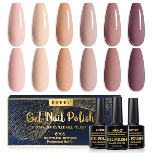INPING Esmalte de uñas UV, 6 colores, color nude, rosa, tonos nude, gel Soak-Off UV Nude, gel de regalo para manicura francesa, kit de iniciación, salón de arte de uñas, bricolaje, hogar, 8 ml