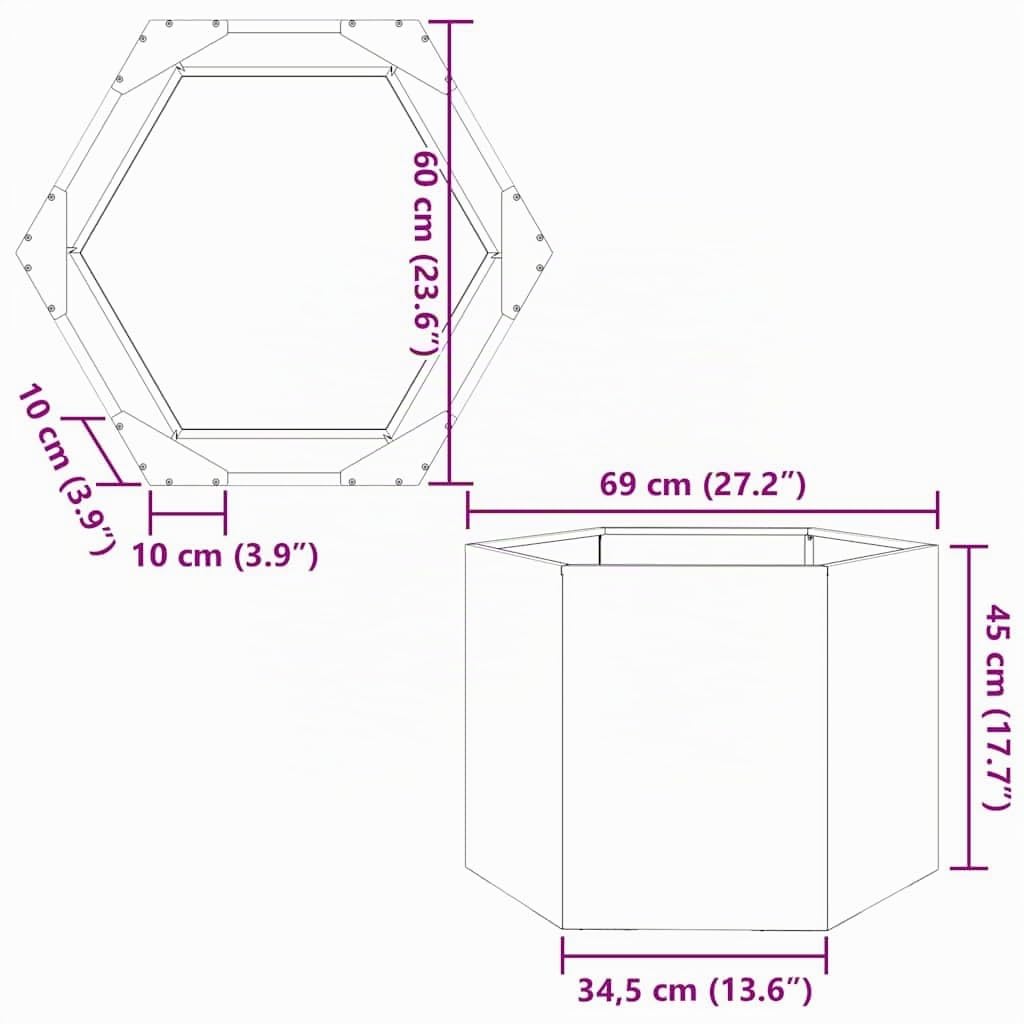 vidaXL Jardinière hexagone 69x60x45 cm Acier galvanisé