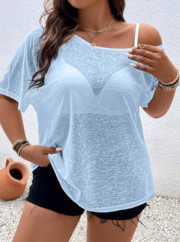 Image of Hilinker Women's Plus Size Sheer Mesh Short Sleeve Top