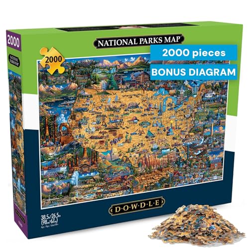 Buffalo Games - Puzzles for Adults 2000 Pieces Dowdle National Parks Map 2000 Piece Jigsaw Puzzle, Made in USA, Recycled Premium Board, Reference Diagram