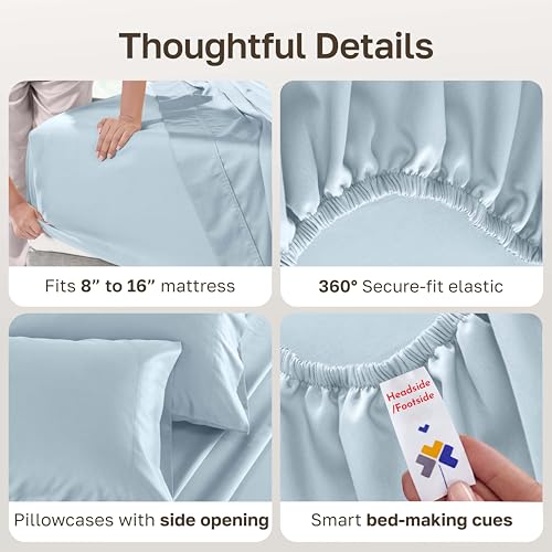 Image of California Design Den 500TC 100% Cotton King Sheets Set, Blue(Grey-Tone) | Good Housekeeping Seal, OEKO-TEX Certified, Silky-Soft Sateen Weave, 4pc Set, 16 inch Deep Pockets, For Hot Sleepers, All-Season