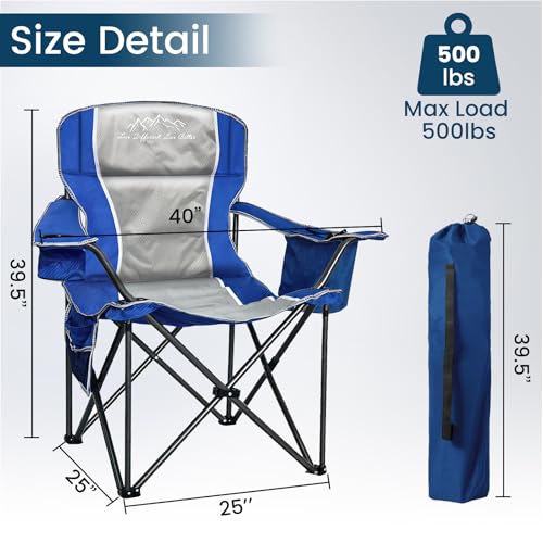 SILLA PLEGABLE DE CAMPING PARA EXTERIOR SAILARY, CAPACIDAD 500 LIBRAS, RESPALDO ALTO, COLOR AZUL, PAQUETE DE 2 miniatura 3