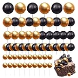 JUGUTA 66 Pezzi Palline Cake Topper, Decorazioni Schiuma, Cupcake Topper, Decorazioni Per Torte, Topper Torta, Kit Pasticceria Per Torta Compleanno, Feste Di Compleanno, Anniversario (Nero, Oro)