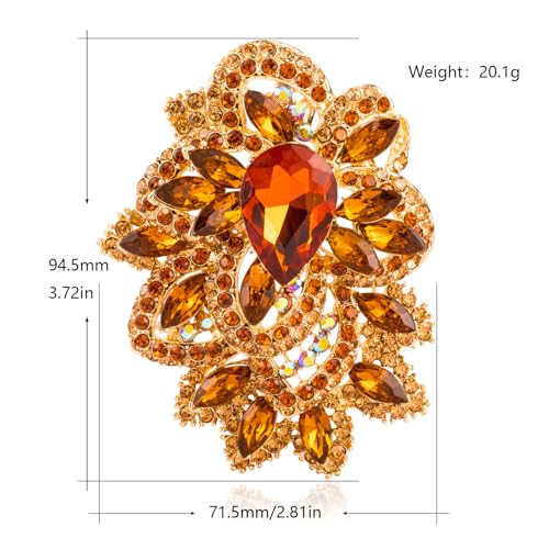 Image of LAXPICOL Big Large Women's Vintage Austrian Crystal Elegant Flower Teardrop Brooch Gold Tone