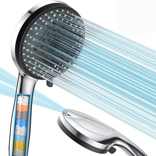 VOXON Filter Shower Head, Upgraded Hard Water Filter, High Pressure Handheld Showerhead for Residual Chlorine Remove, Brushed Nickel, Suitable for Clean Tub, Tile & Pets