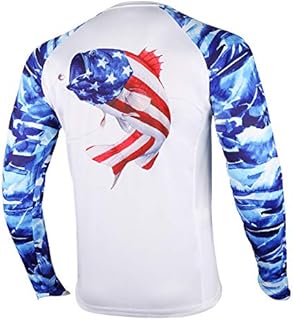 Palmyth Fishing Shirt for Men Long Sleeve Sun Protection UV UPF 50+ T-Shirts with Pocket (Largemouth bass/Flag, XXX-Large)
