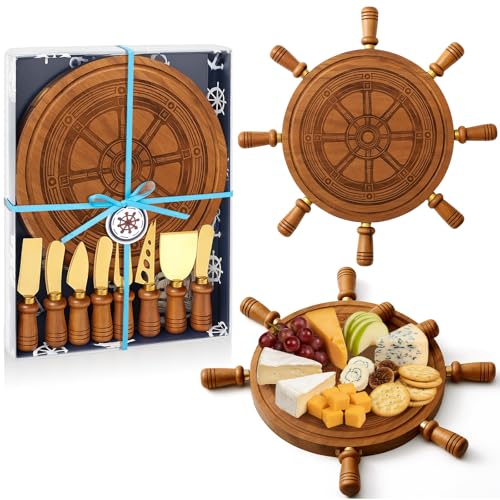 Ziliny Rudder Shaped Charcuterie Board Set, Boating Gifts for Men, Funny Wooden Cheese...
