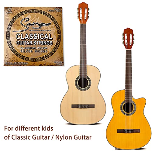Smiger Gsc-028 Classical Guitar Strings Nylon Silver Wound, Light Great Bright,Rust Prevention, 028-.043（2Pack） #TOP4
