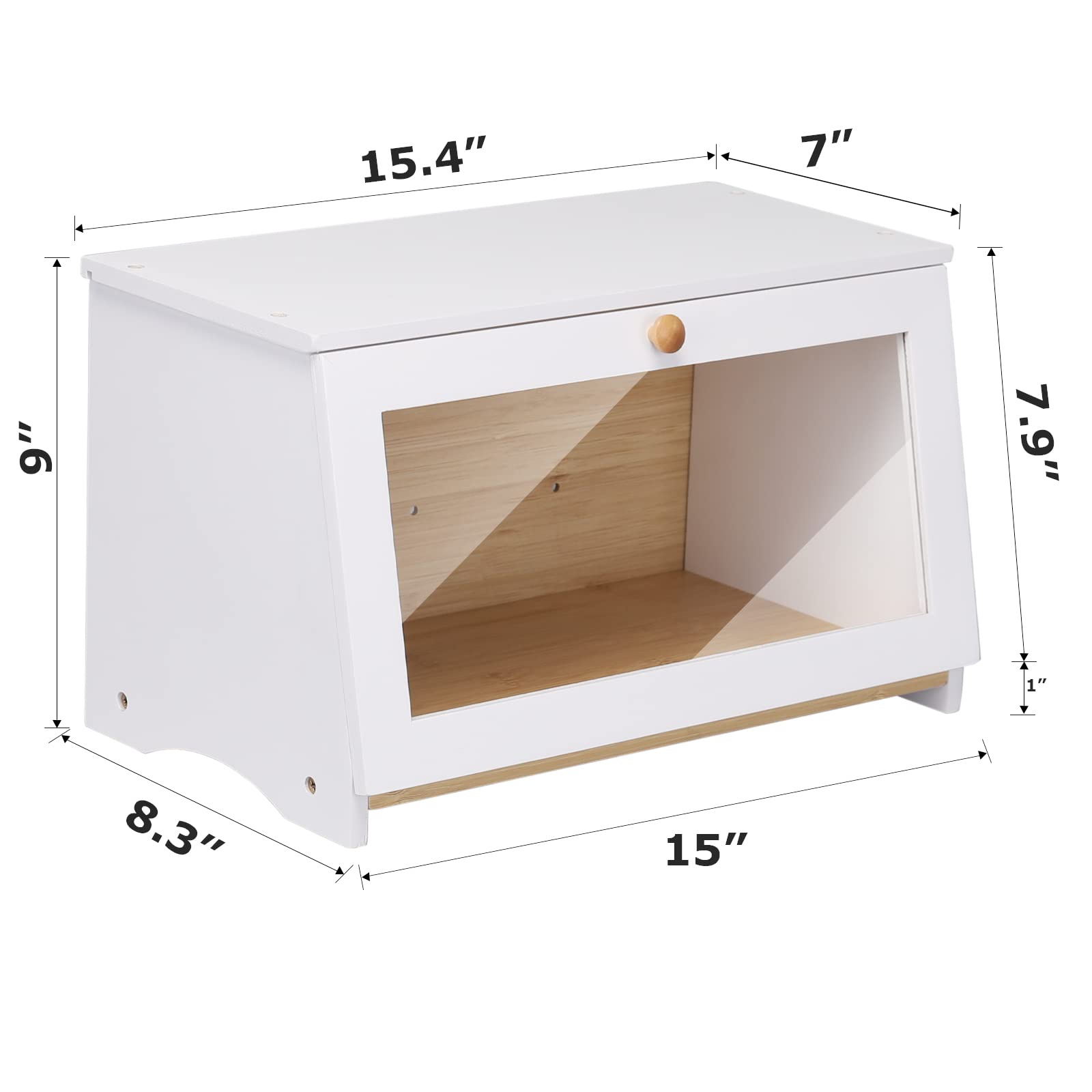 HOMEKOKO Wood Bread Box for Kitchen Counter, Single Layer Bamboo Large Capacity Food Storage Bin (White)