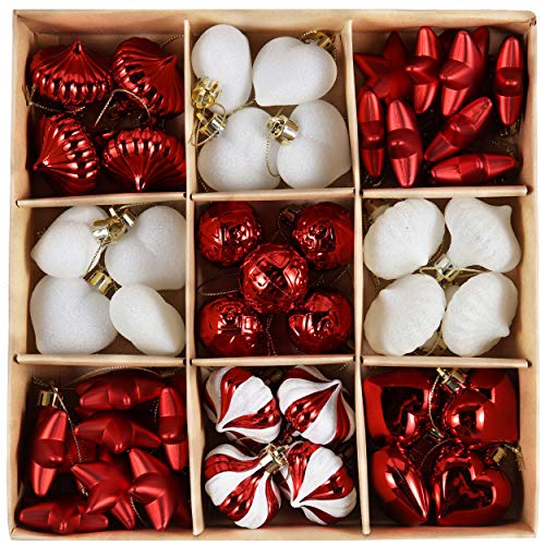 Valery Madelyn 45Pcs Bolas de Navidad de 3-4cm, Adornos de Navidad para Arbol, Decoración de Bolas Navideños Inastillable Plástico de Rojo y Blanco, Regalos de Colgantes de Navidad (Tradicional)