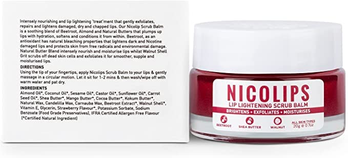 AZAZ Bella Vita Organic NicoLips Lip Scrub Balm Lightening and Brightening Dark Lips for Men and Women Dry Lips/Smoker/Chapped Lip & Lipstick Stains Removal Lipcare, 20 g