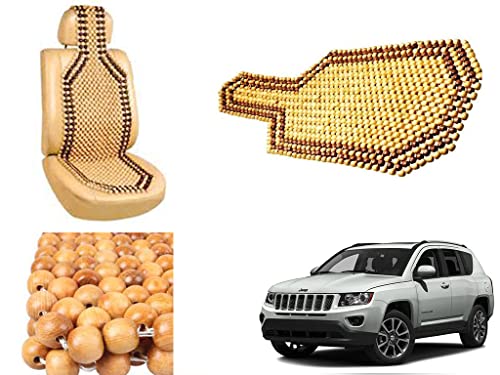 Image of Car Bead Seat Wooden Beads Cushion Cover Pad for Jeep Compass, Acupressure Sitting Seat Cover | Cream Color - Pack of 1