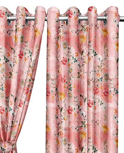 Image of Ultimate Trends 270 GSM Premium Room Darkening Curtains with Tie Back and Diamond Eyelets Set of 2 Panels (7 L x 4 W Feet, Peach)