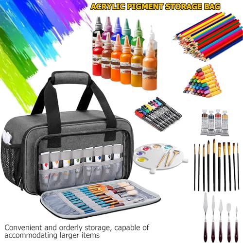 Image of Yolispa Acrylic Paint Organizer Bag, Art Supply Storage Case for up to 54 Bottles (2 oz) with Handle Strap and Detachable Inner Divider, Aluminum Foil Liner for Easy Cleaning, Art Bags for Supplies