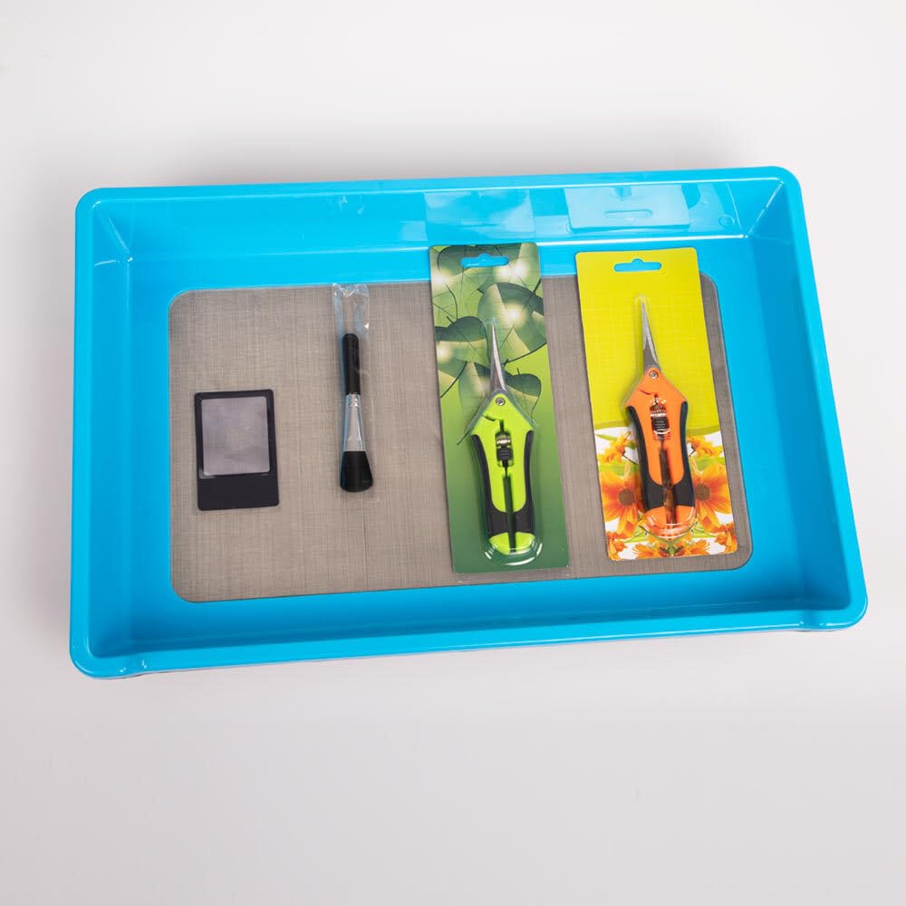 Produktbild von Mayaadi-Home Naturehydro Trim Tray Bin Trimmschale Kräuterpflanzen Trockensiebset Pollensieb Blumen 150 Mikron Feinmaschiges Sieb Und 2 Trimmscheren Trockensieb (Lila-Schwarz, 50 X 33 Cm