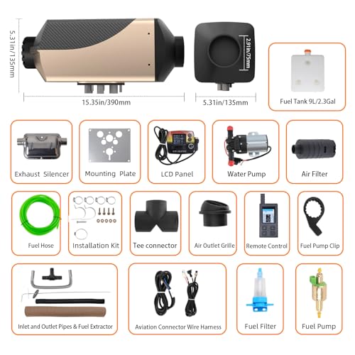 Image of 7KW Diesel Heater 12V Parking Fuel air Heater Water air Heating Integrated Machine, Diesel Water Heater for 6 Gallon RV Water Tank Heating, Aviation Plug, Dual Remote Control, for Car, Trucks, RV