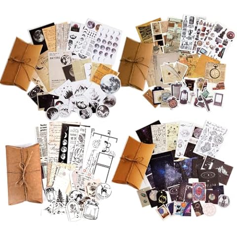4Set Vintage Scrapbooks Stickers Paper Set for DIY Decorative Accessories Kit Scrapbooking,Arts,DIY Crafts,Journal Decal Cover
