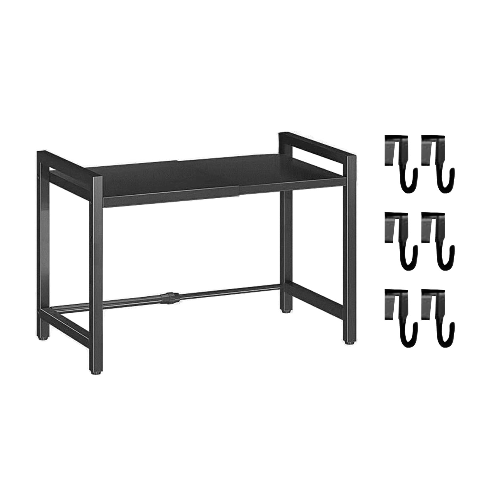 YPBEW Microwave Oven Rack Kitchen Organizers Shelf with Hooks Carbon Steel Stand for Efficient Space Management Kitchen Organizers