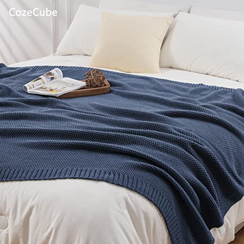 CozeCube Blue Throw Blanket for Couch, Soft Cozy Cable Knit Throw for Bed Sofa Living Room, Lightweight Warm Decorative Farmhouse Christmas Blanket, 60"x80", Dusty Blue