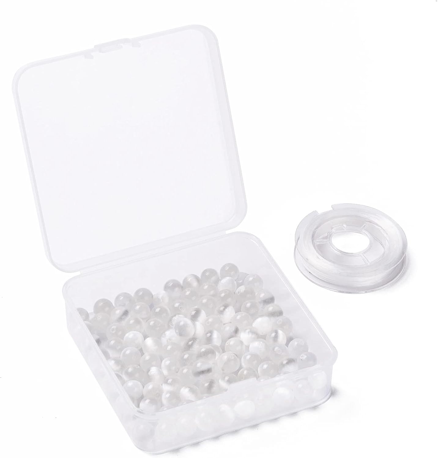 FASHEWELRY 100Pcs Natural Selenite Beads 8mm Round Gemstone Loose Beads with Elastic Crystal Thread for DIY Bracelet Necklaces Jewelry Making