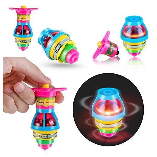 PROLOSO 15-Pack LED Light Up Flashing UFO Spinning Tops with Gyroscope Novelty Bulk Toys Party Favors