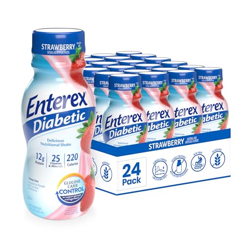 Enterex Diabetic Nutritional Shake - 12g of Protein Low Glycemic Index Strawberry 8 fl oz Bottle 24 Count