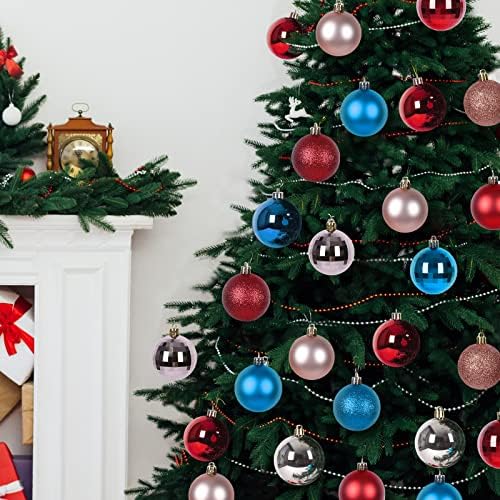 Arquiel 32pcs 6CM Christmas Balls Ornaments Set, Christmas Tree Ornaments with Hang Rope, Christmas Baubles for Xmas Tree Wreath Party Decoration, Red (HX0107A)