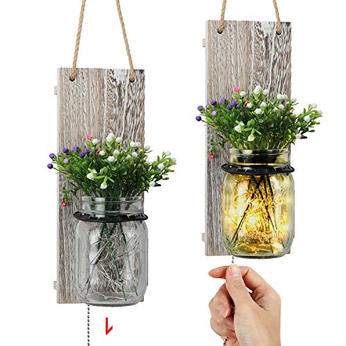TJ.MOREE Shabby Chic Mason Jar Wall Sconces, Vintage Home Decor with Pull Chain