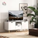 HOMCOM Meuble TV avec rangement, Table TV moderne avec étagère ouverte, tiroir et 2 armoires, Unité de divertissement pour salon, Supporte télévision jusqu'à 50 po, Blanc