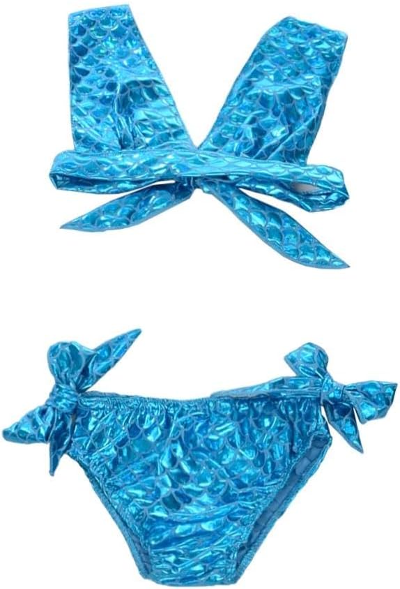 Dressy Daisy Girls Fish Scale Bikini Swimsuit 2 Piece Set, Sequin Shiny Fish Scale Bathing Suit with Bows, Toddler Kids