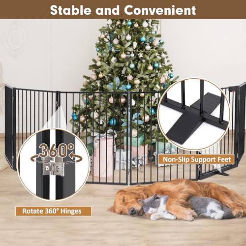 Metal Freestanding Dog Gates with Door,Extra Wide 24", 32" Height Foldable Dog Fence for Indoor & Outdoor, Heavy Duty Freestanding Pet Barrier for Stairs, Doorways, Halls, Kitchen,Yard,Christmas Tree by Furggis - Image 5