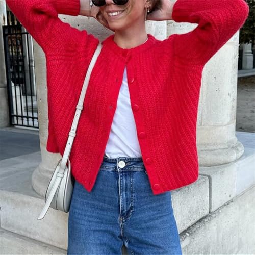 Image of KEOMUD Women's Long Sleeve Cardigan Sweaters Spring Casual Crewneck Button Down Chunky Knit Cardigans